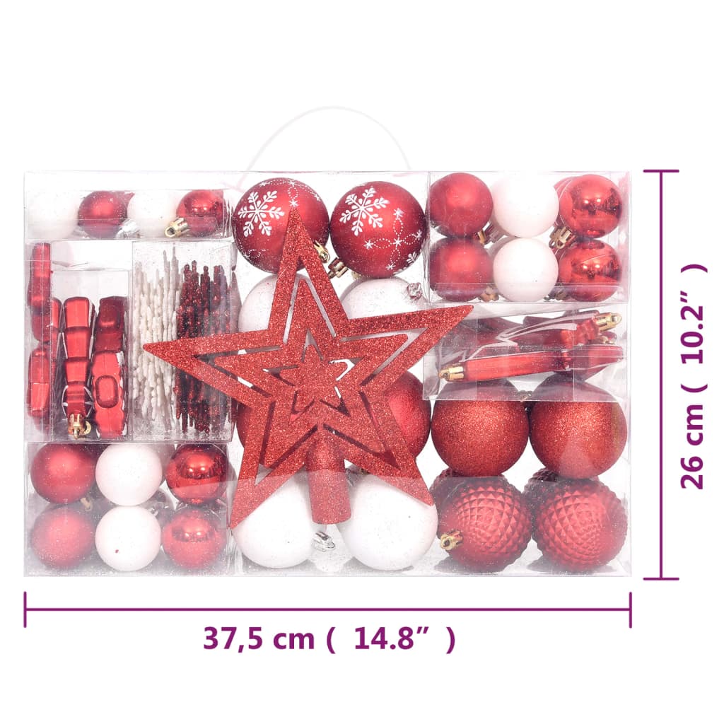 vidaXL 108-tlg. Weihnachtskugel-Set Rot und Weiß