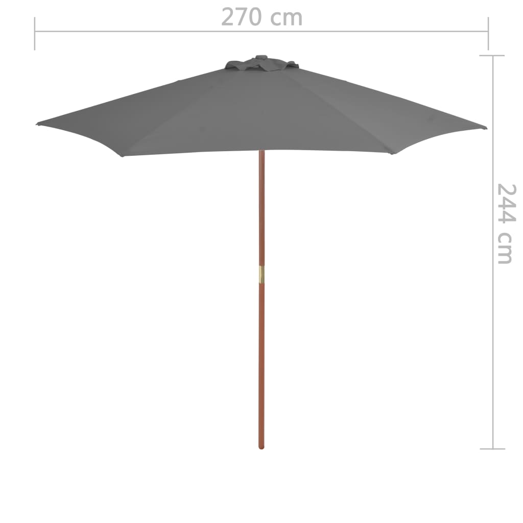 vidaXL Sonnenschirm mit Holz-Mast 270 cm Anthrazit