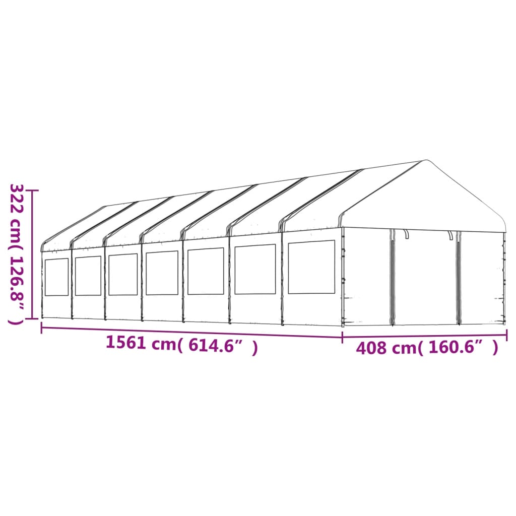 vidaXL Pavillon mit Dach Weiß 15,61x4,08x3,22 m Polyethylen