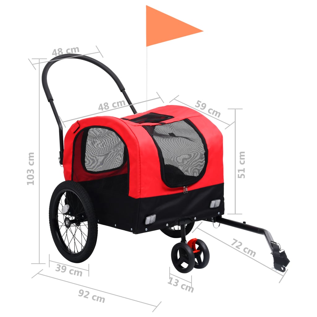 vidaXL 2-in-1 Fahrradanhänger für Hunde und Buggy Rot und Schwarz