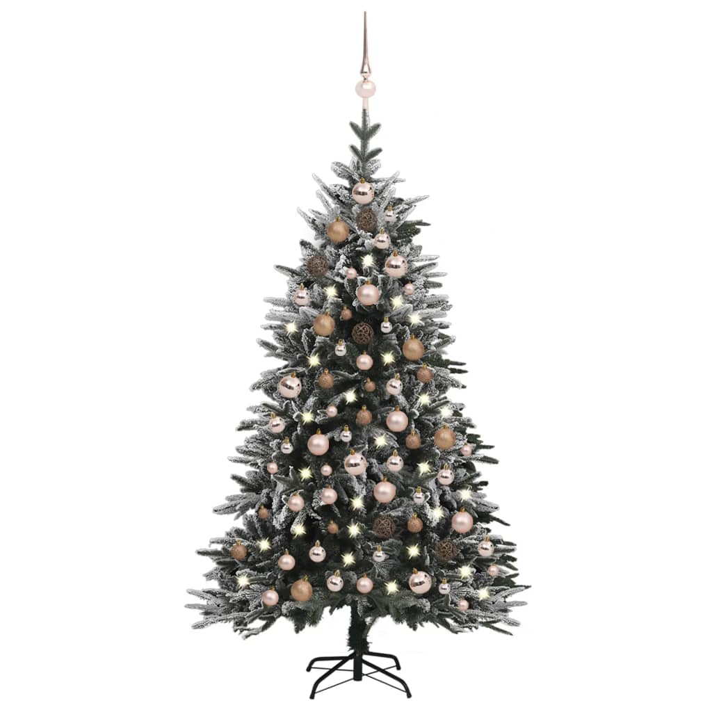 vidaXL Künstlicher Weihnachtsbaum LEDs & Kugeln Beschneit 150cm PVC PE