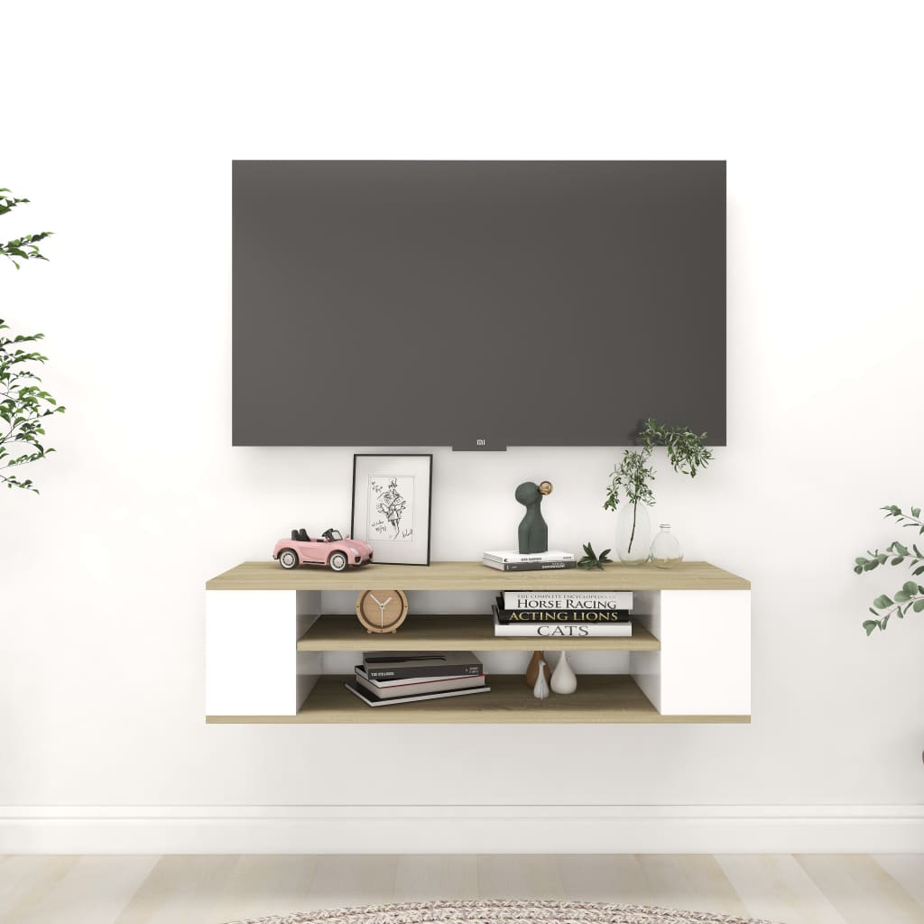 vidaXL TV-Hängeschrank Weiß Sonoma-Eiche 100x30x26,5 cm Spanplatte