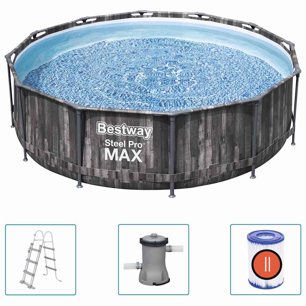 Piscine Ronde Steel Pro Max 366 Cm X 76 Cm + Filtre à Cartouche - Volume 6473 L
