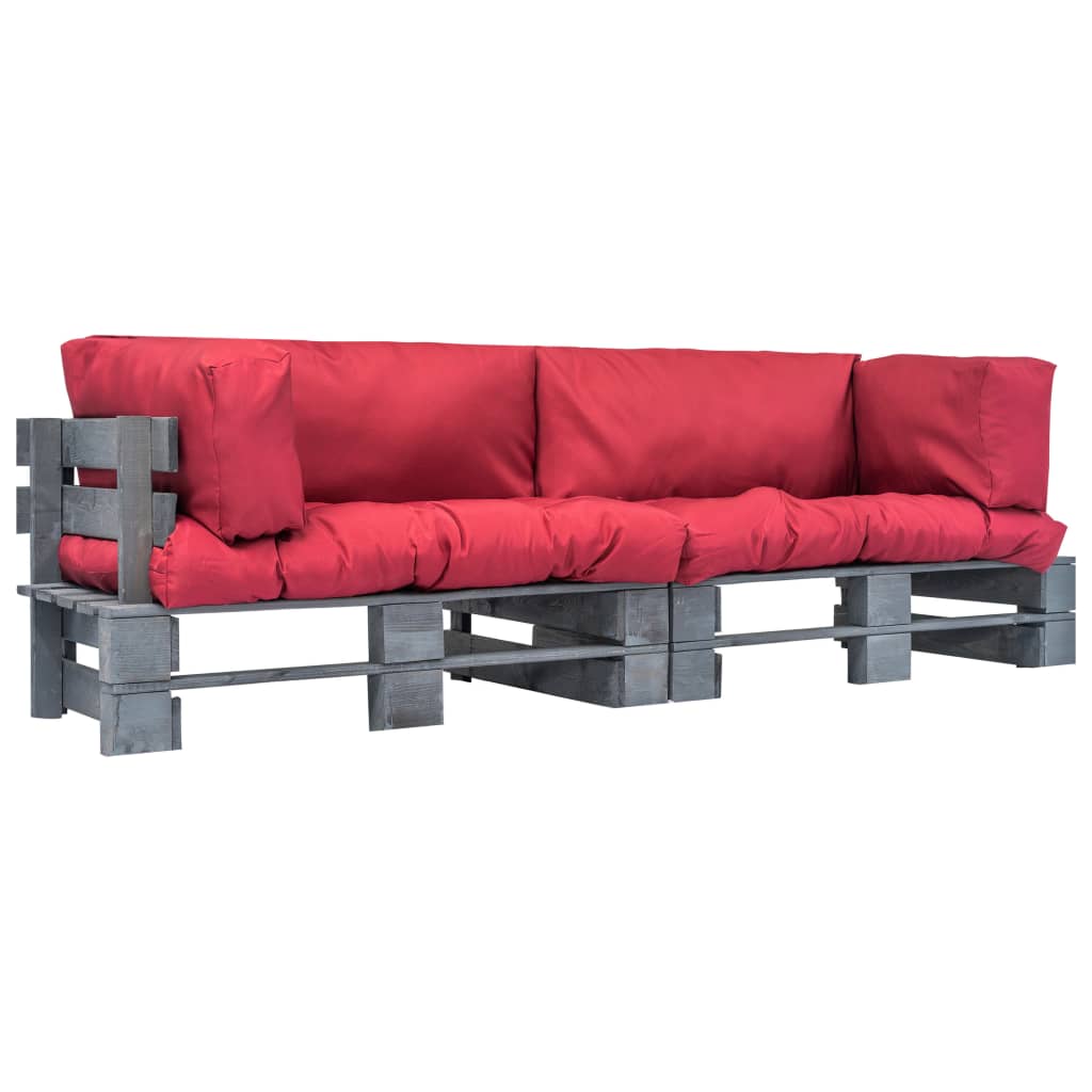 vidaXL 2-tlg. Outdoor-Sofa-Set Paletten mit Kissen in Rot Kiefernholz