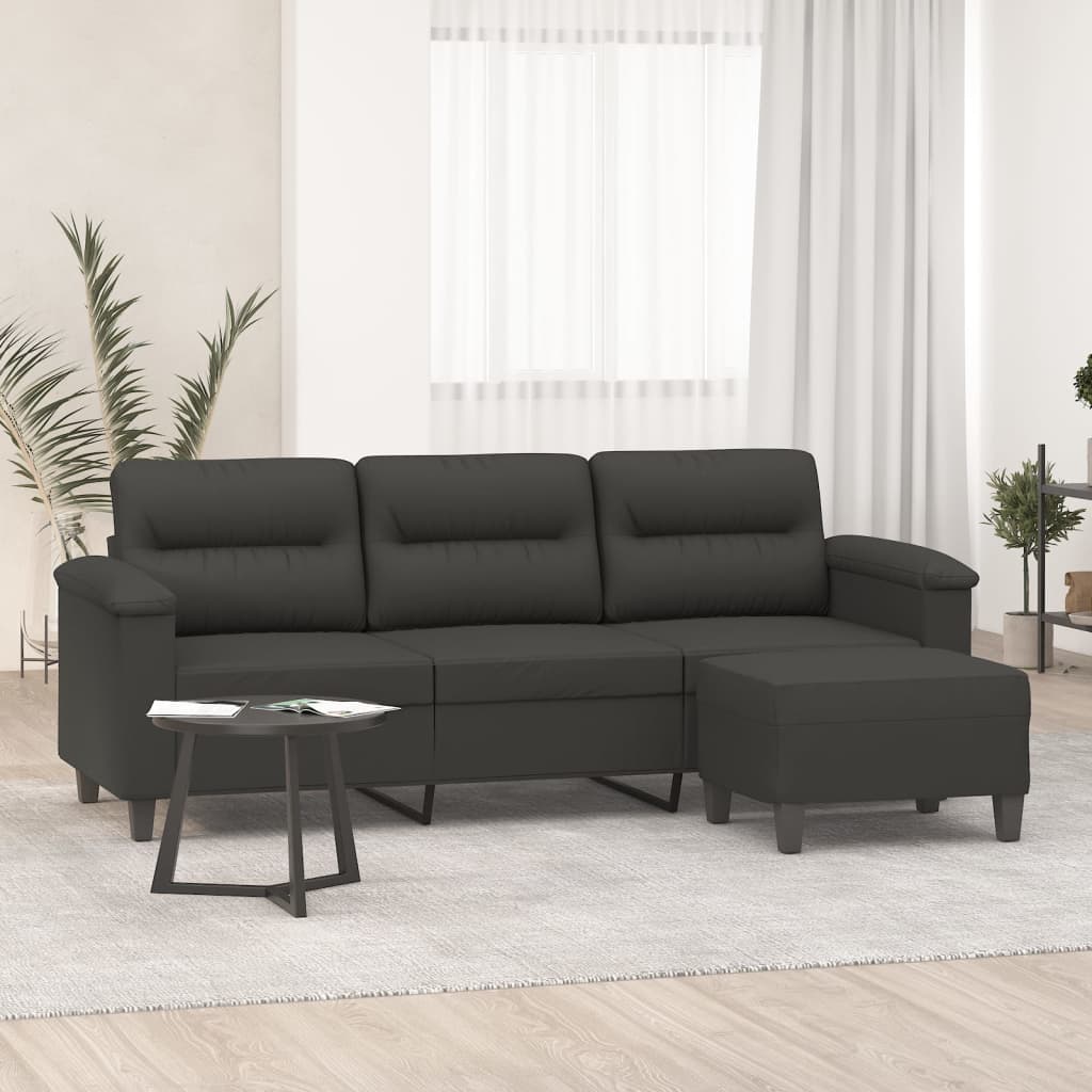 vidaXL 3-Sitzer-Sofa mit Hocker Dunkelgrau 180 cm Mikrofasergewebe