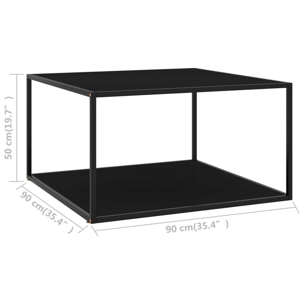 vidaXL Couchtisch Schwarz mit Schwarzem Glas 90x90x50 cm