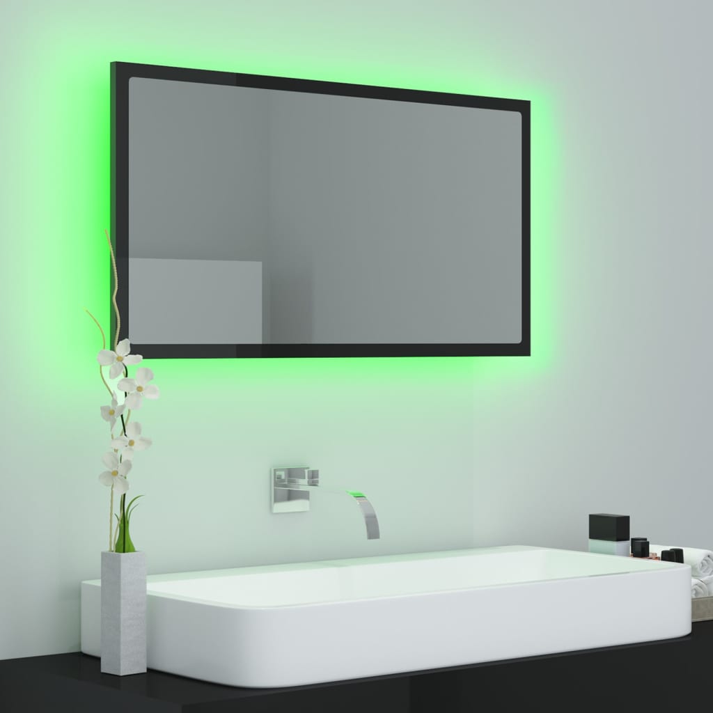 vidaXL LED-Badspiegel Hochglanz-Schwarz 80x8,5x37 cm Acryl