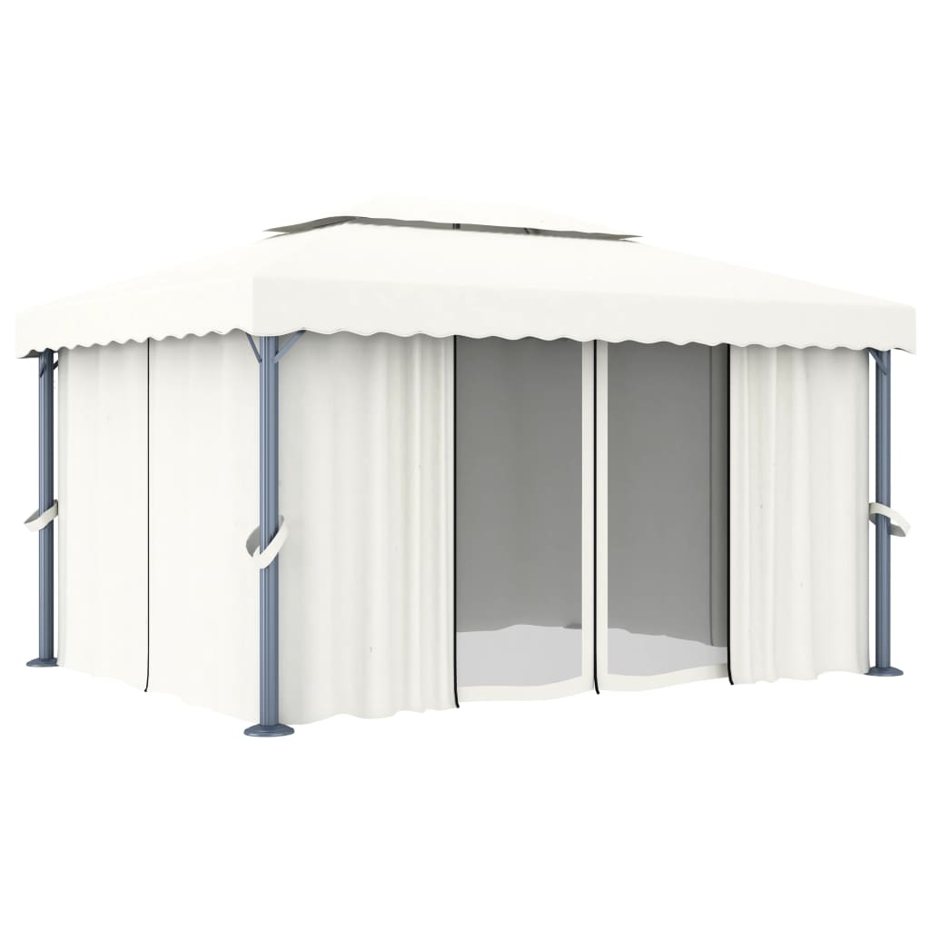 vidaXL Pavillon mit Vorhängen & LED-Lichterketten 4x3 m Cremeweiß