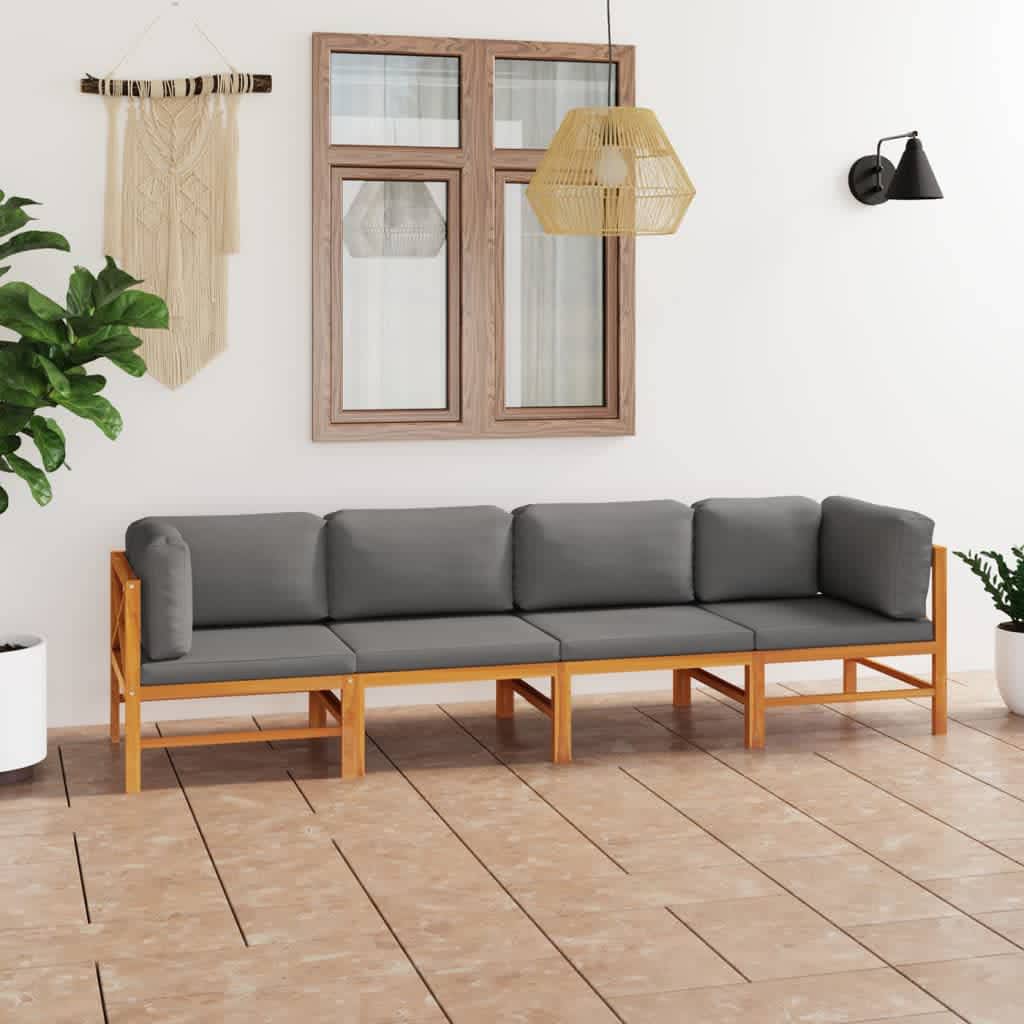 vidaXL 4-Sitzer-Gartensofa mit Grauen Kissen Massivholz Teak