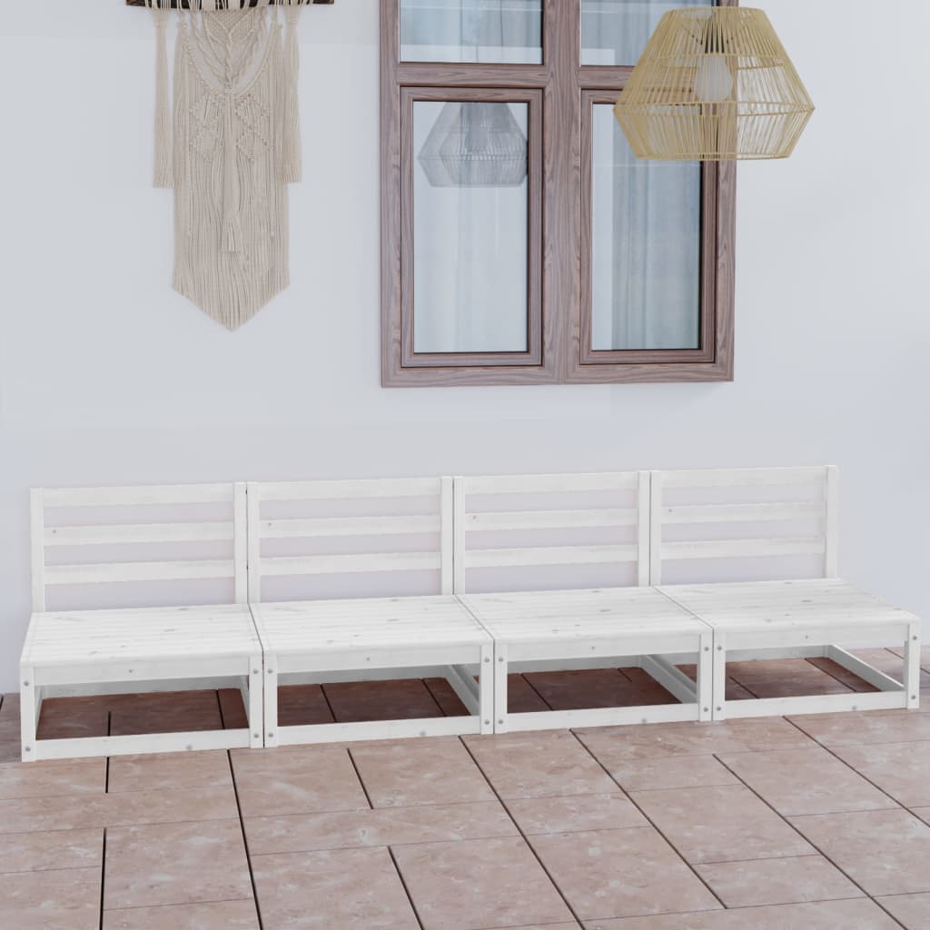 vidaXL 4-Sitzer-Gartensofa Weiß Kiefer Massivholz