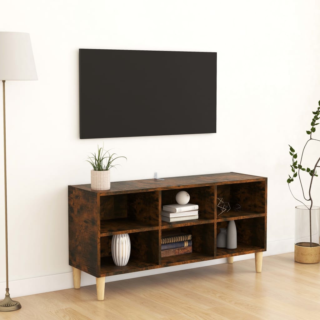 vidaXL TV-Schrank mit Massivholz-Beinen Räuchereiche 103,5x30x50 cm