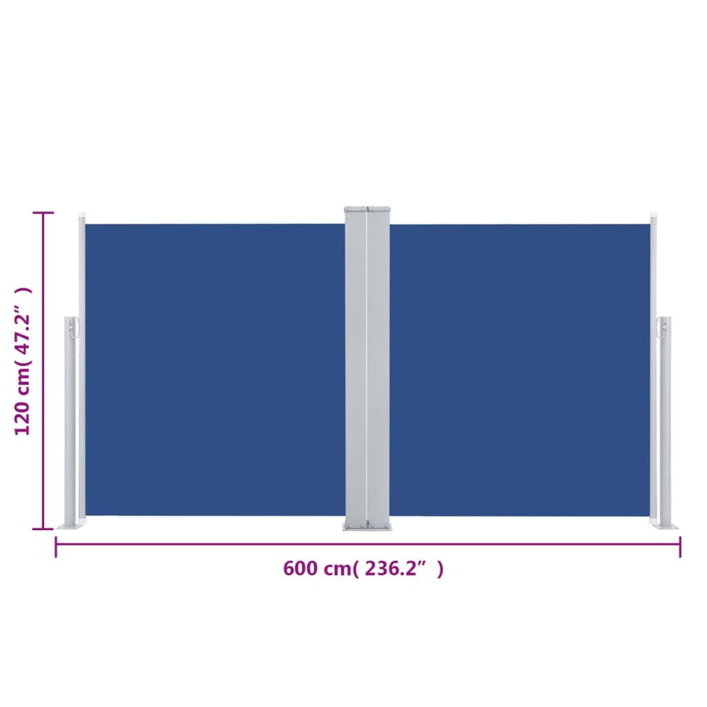 vidaXL Ausziehbare Seitenmarkise Blau 120 x 600 cm