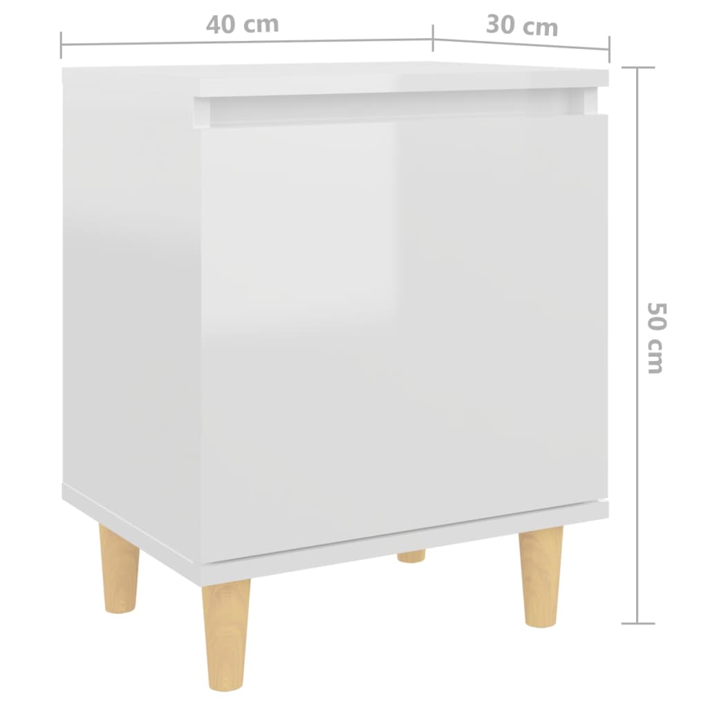 vidaXL Nachttisch mit Massivholz-Beinen Hochglanz-Weiß 40x30x50cm