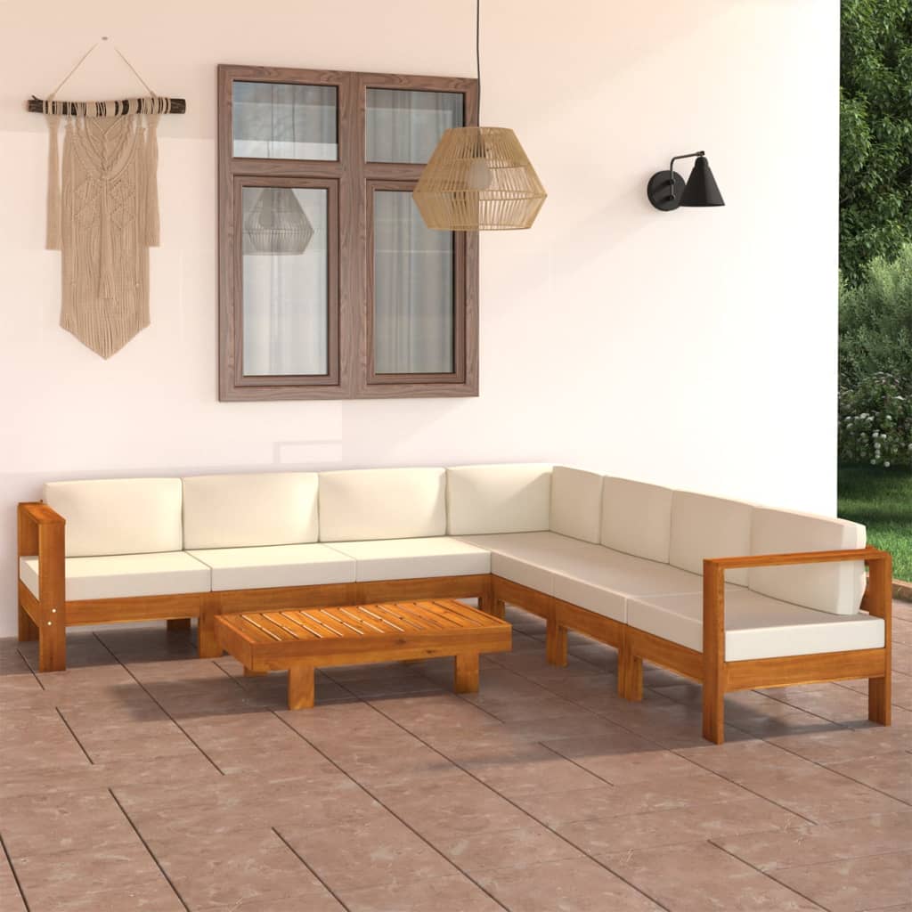 vidaXL 8-tlg. Garten-Lounge-Set mit Creme Auflagen Massivholz Akazie