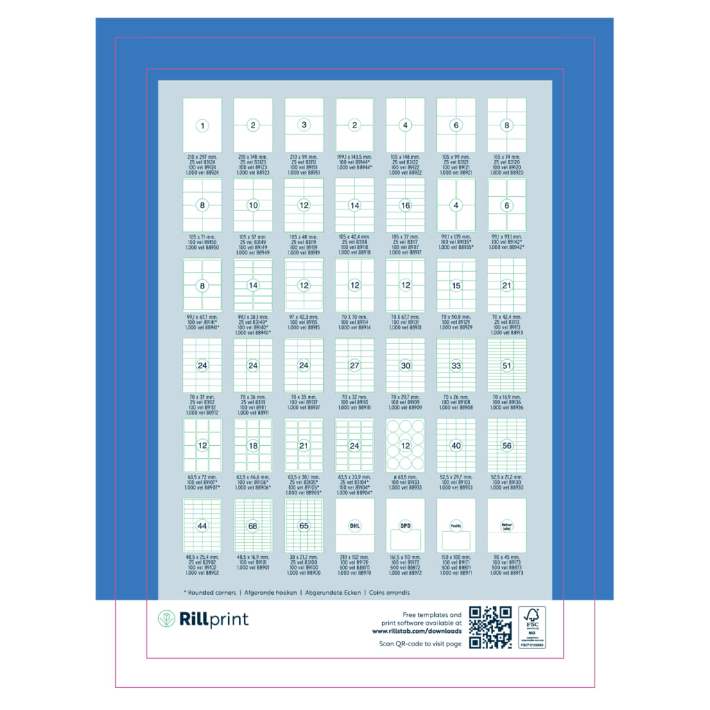 rillprint Selbstklebende Aufkleber Etiketten 105x99 mm 500 Blatt Weiß