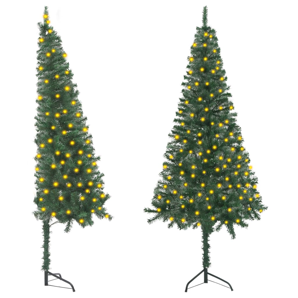 vidaXL Künstlicher Eck-Weihnachtsbaum mit Beleuchtung Grün 150 cm PVC