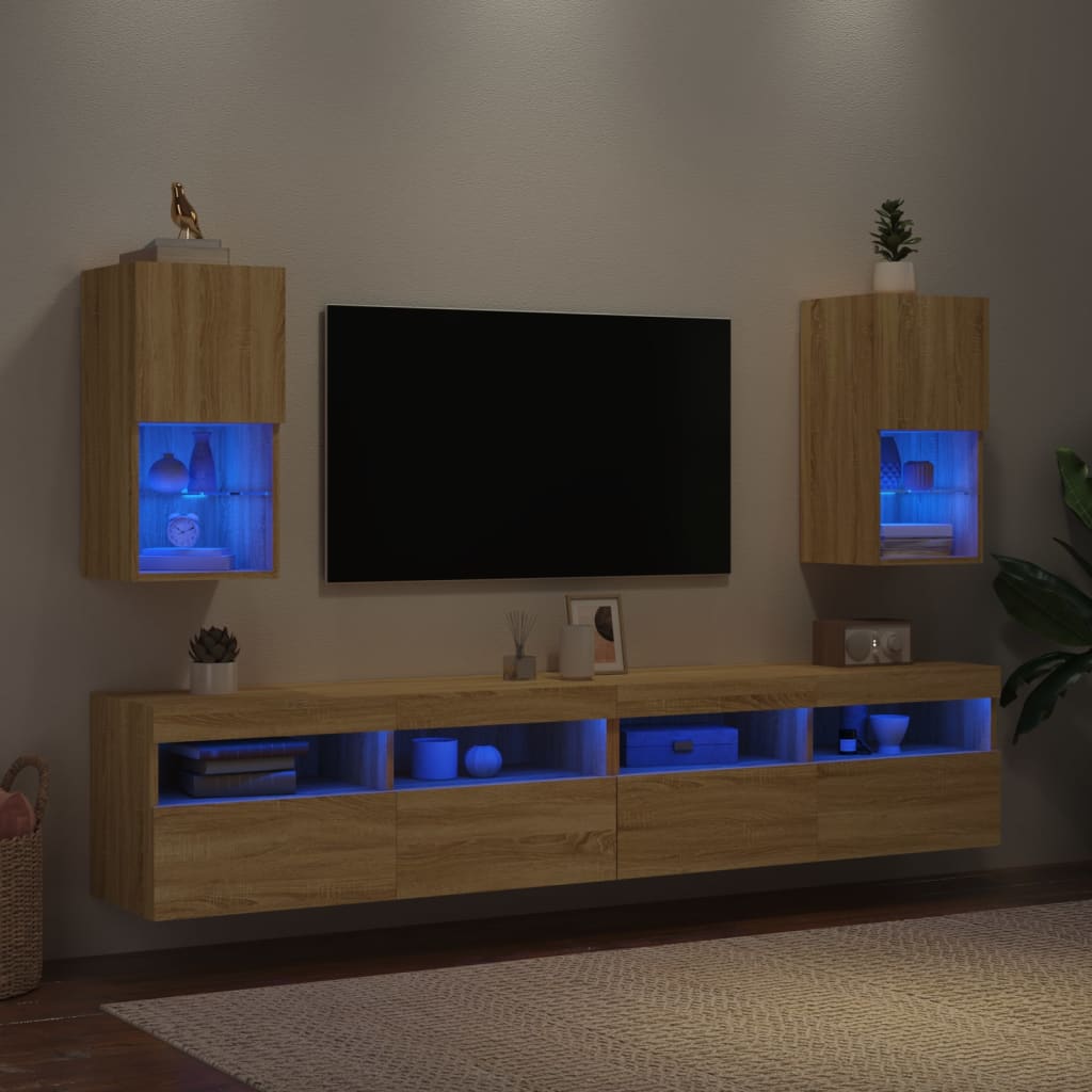 vidaXL TV-Schränke mit LED-Leuchten 2 Stk. Sonoma-Eiche 30,5x30x60 cm