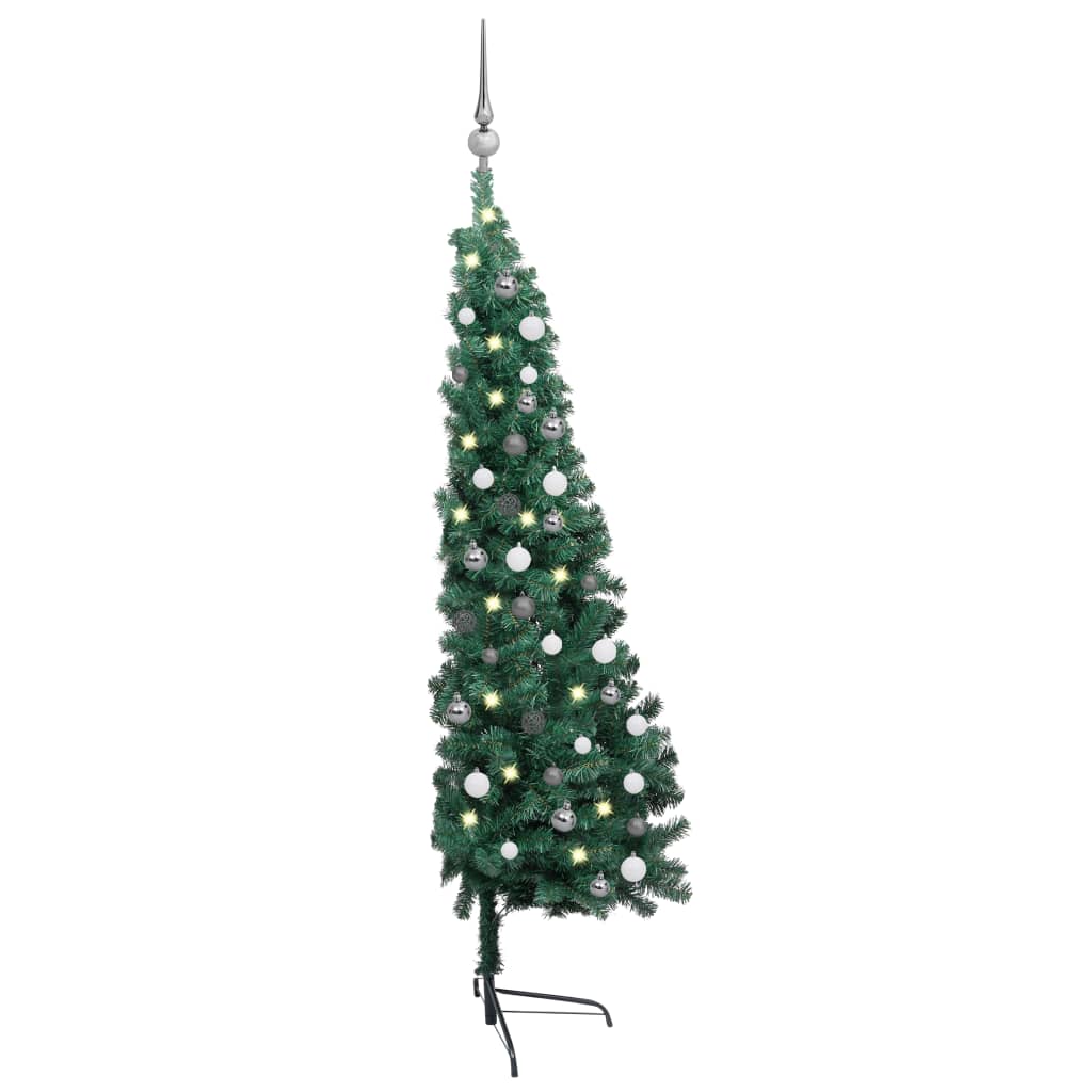 vidaXL Künstlicher Halb-Weihnachtsbaum Beleuchtung Kugeln Grün 210 cm