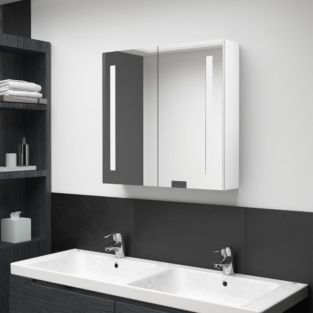 vidaXL LED-Spiegelschrank fürs Bad Glänzend Weiß 62x14x60 cm