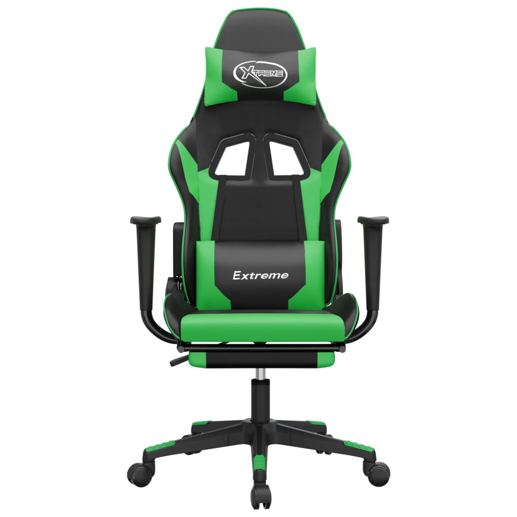 vidaXL Gaming-Stuhl mit Fußstütze Schwarz und Grün Kunstleder