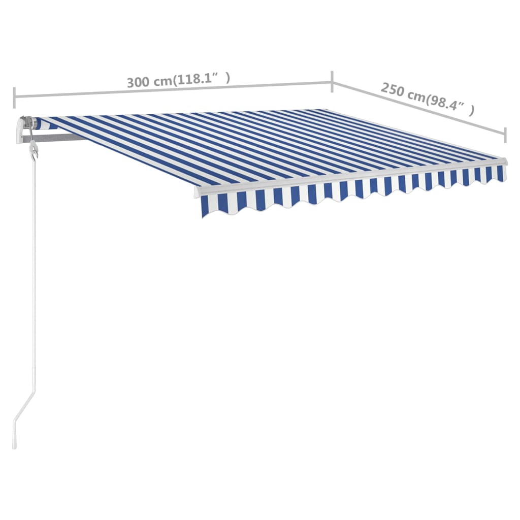 vidaXL Markise Manuell Einziehbar mit Pfosten 3x2,5 m Blau & Weiß
