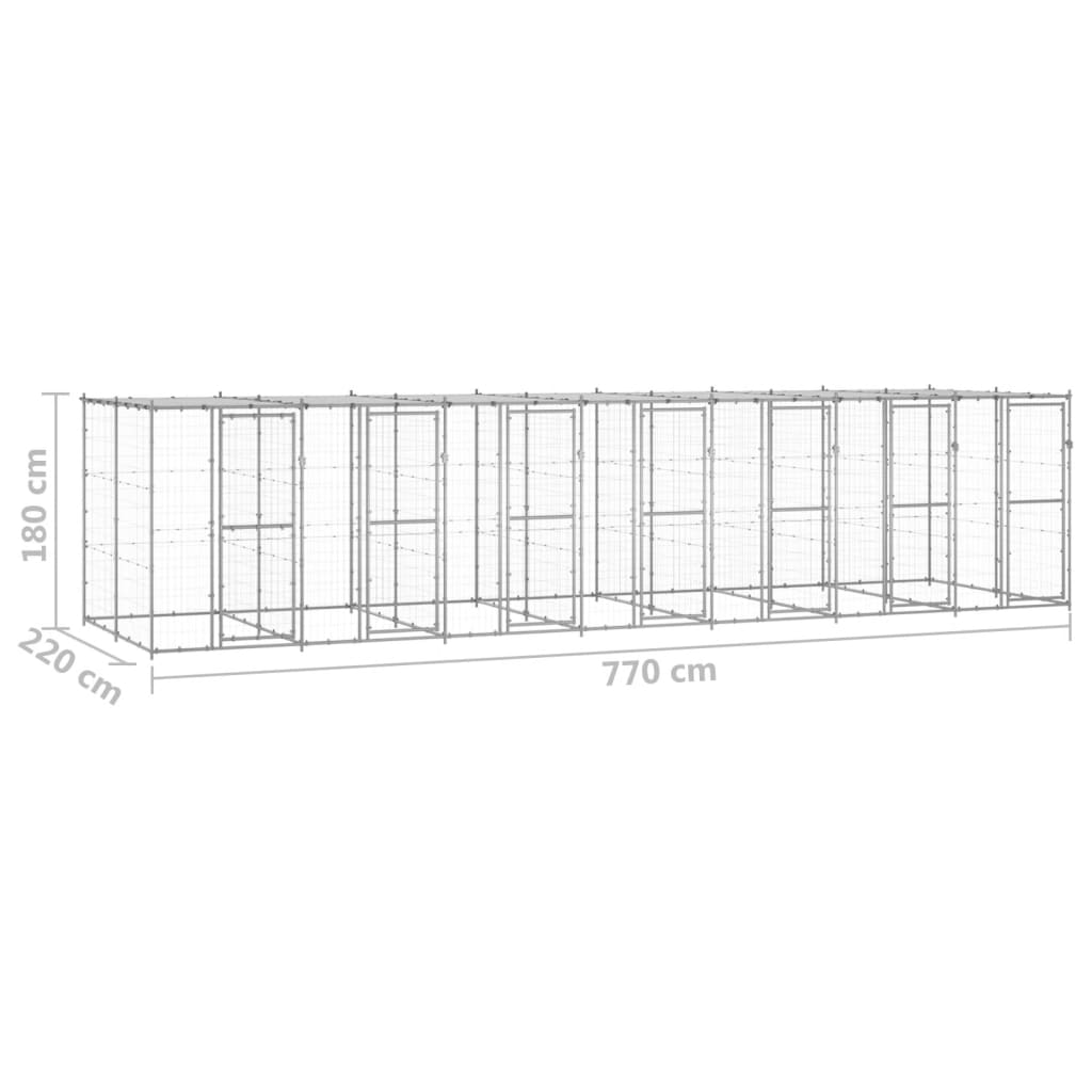 vidaXL Outdoor-Hundezwinger mit Überdachung Verzinkter Stahl 16,94 m²