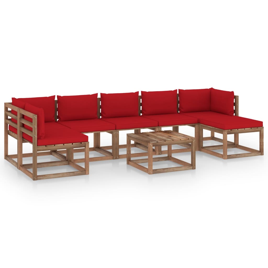 vidaXL 8-tlg. Garten-Lounge-Set mit Kissen in Rot