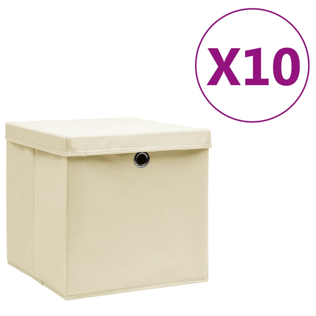 vidaXL Aufbewahrungsboxen mit Deckeln 10 Stk. 28x28x28 cm Creme