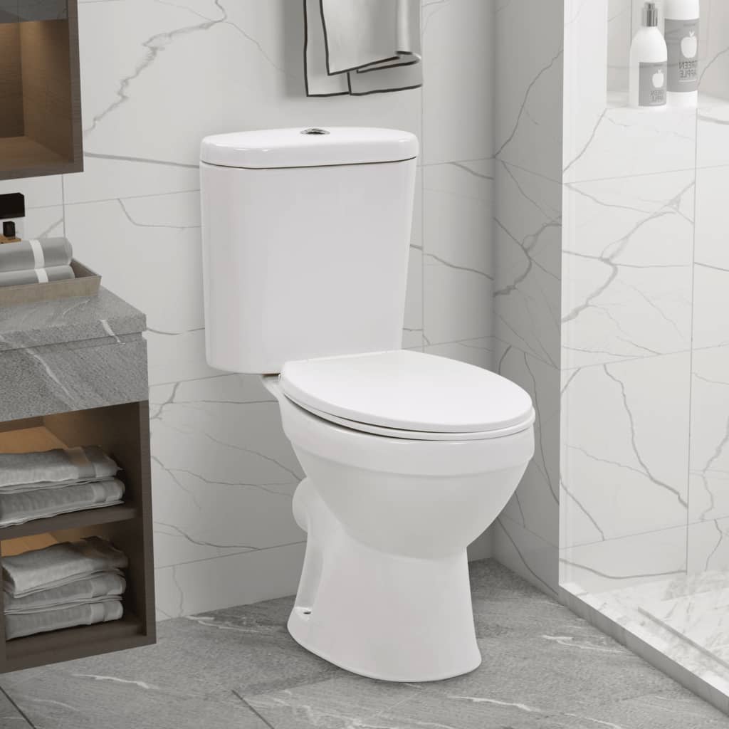 Stand WC Toilette Komfort Toilette Weiß mit Softclose Deckel Abfluss Boden 
