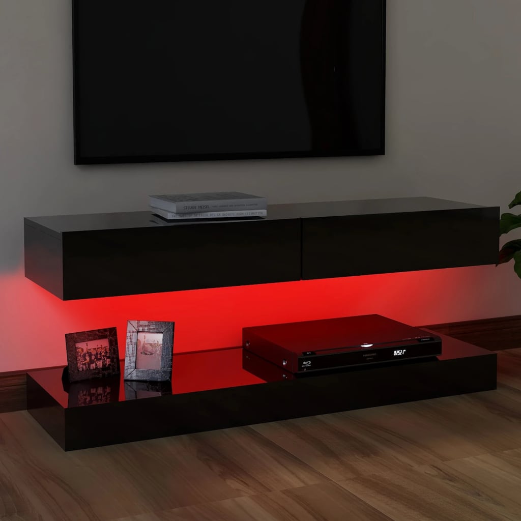 vidaXL TV-Schrank mit LED-Leuchten Hochglanz-Schwarz 120x35cm