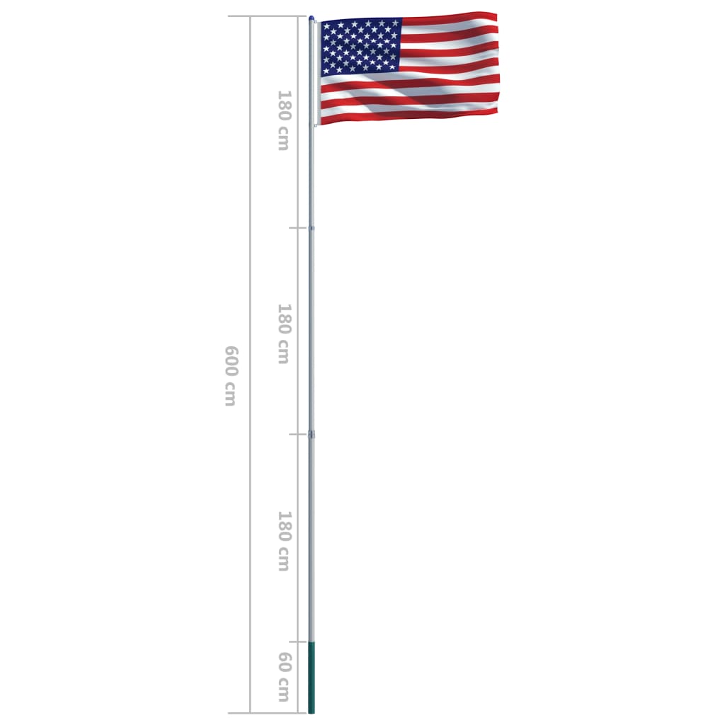 vidaXL Flagge der Vereinigten Staaten und Mast Aluminium 6 m