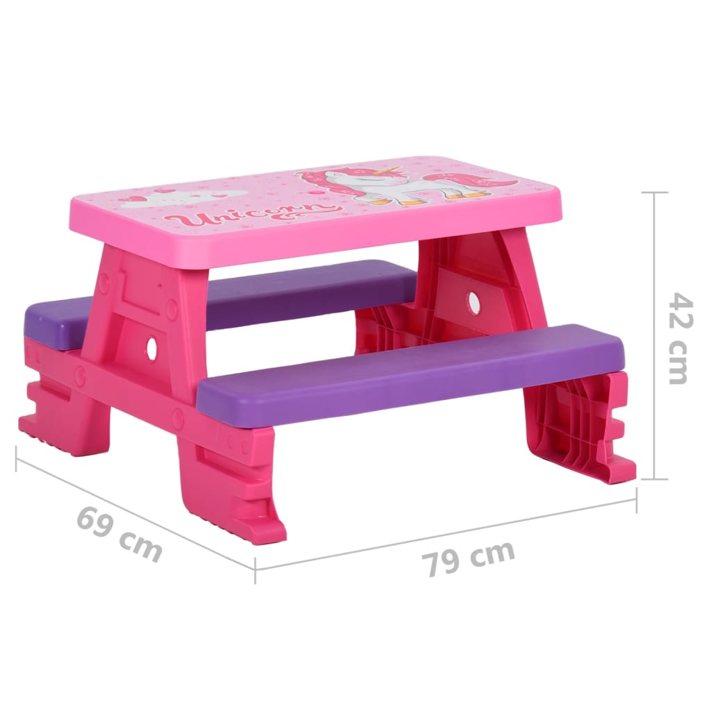 vidaXL Kinder-Picknicktisch mit Bänken Rosa 79x69x42 cm