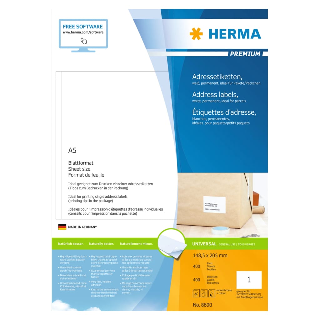 HERMA Etiketten PREMIUM Permanent Haftend A5 148,5x205 mm 400 Blätter