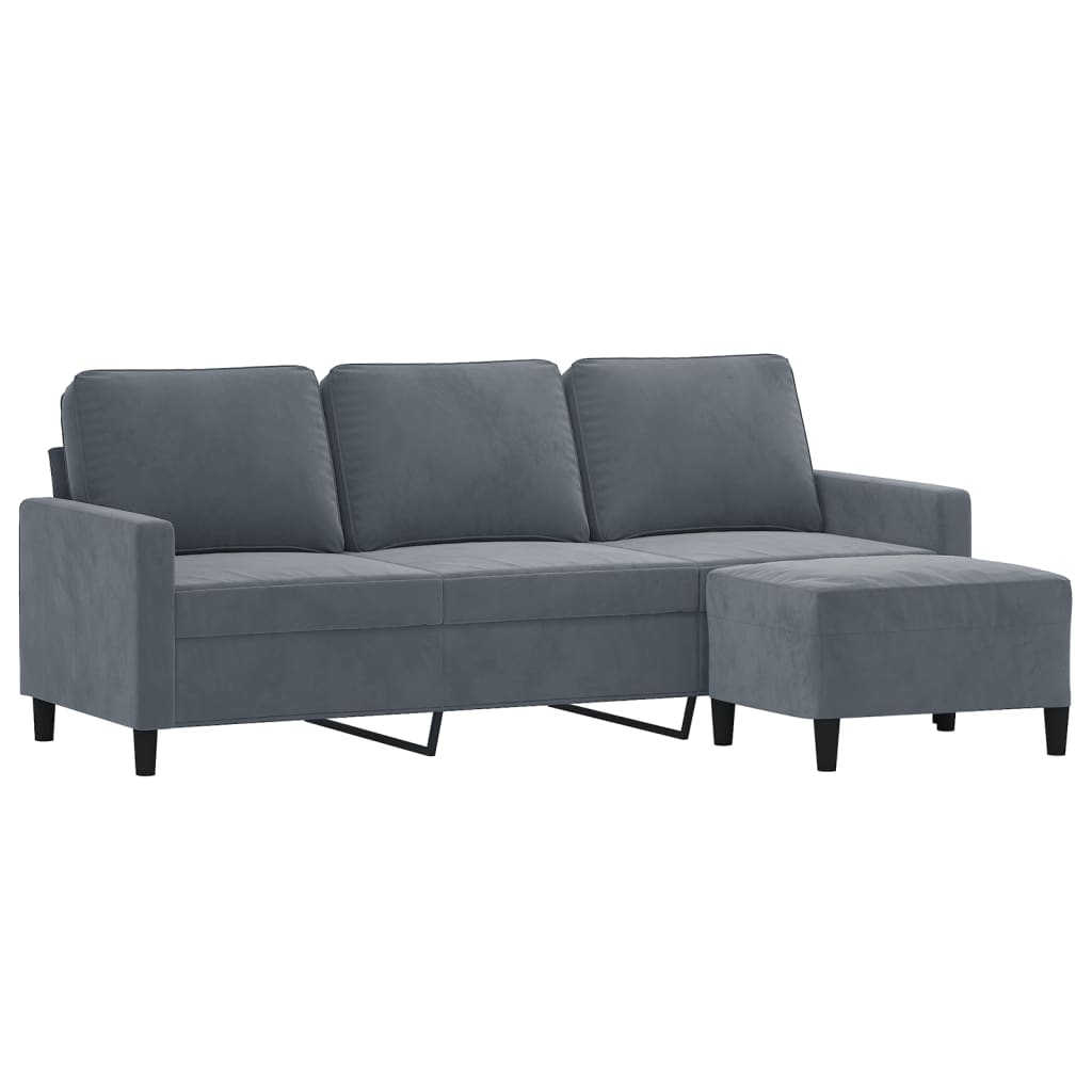 vidaXL 3-Sitzer-Sofa mit Hocker Dunkelgrau 180 cm Samt