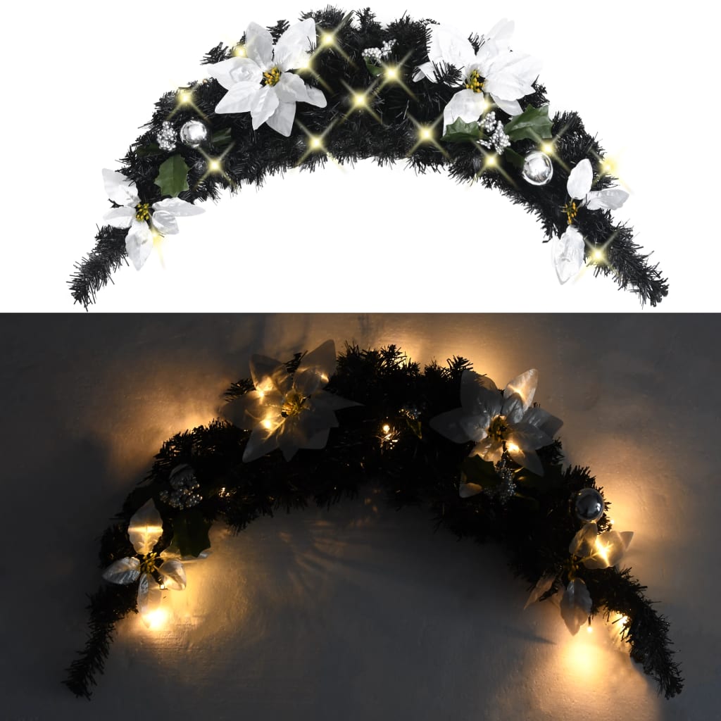 vidaXL Weihnachts-Türbogen mit LED-Lichtern Schwarz 90 cm PVC