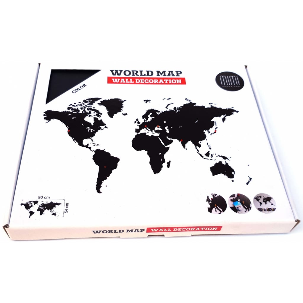 MiMi Innovations Weltkarte-Wanddeko aus Holz Luxury Schwarz 90×54 cm