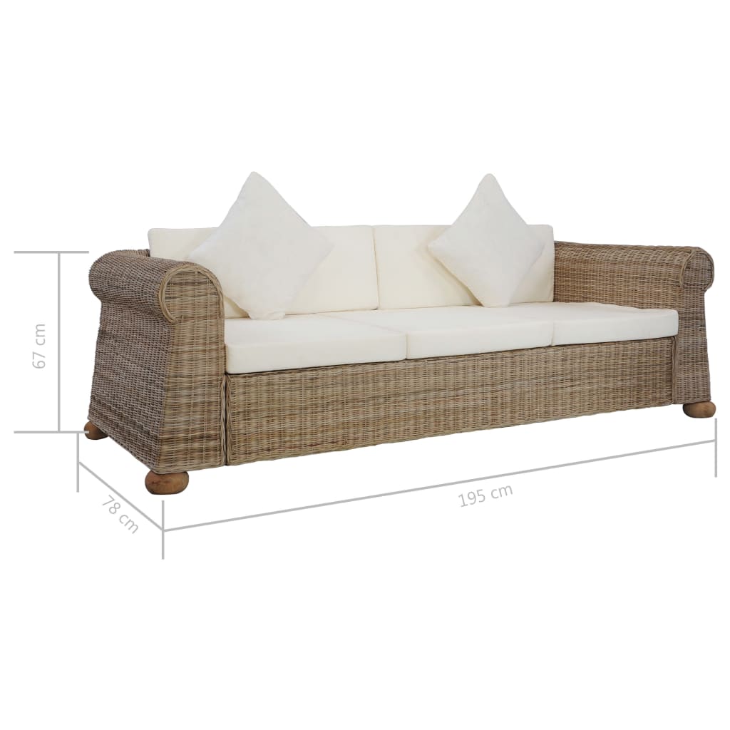 vidaXL 3-Sitzer-Sofa mit Kissen Natur Rattan