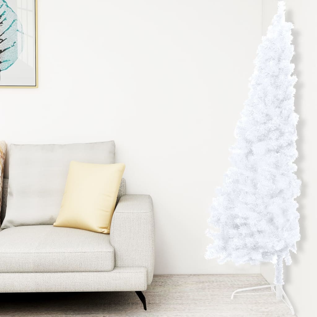 vidaXL Künstlicher Halb-Weihnachtsbaum Beleuchtung Ständer Weiß 150 cm