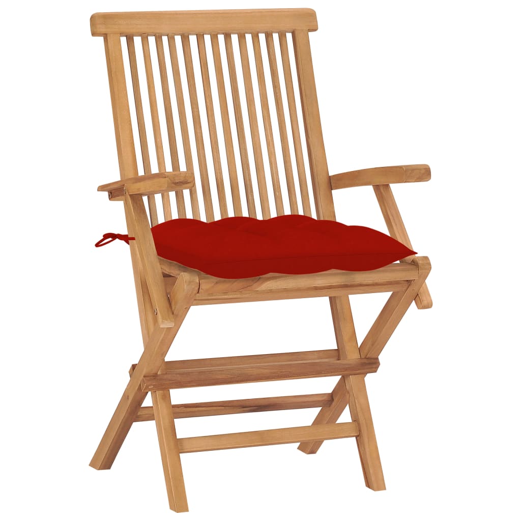 vidaXL Gartenstühle mit Roten Kissen 2 Stk. Massivholz Teak