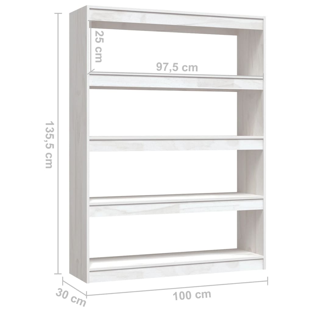 vidaXL Bücherregal/Raumteiler Weiß 100x30x135,5 cm Kiefer Massivholz