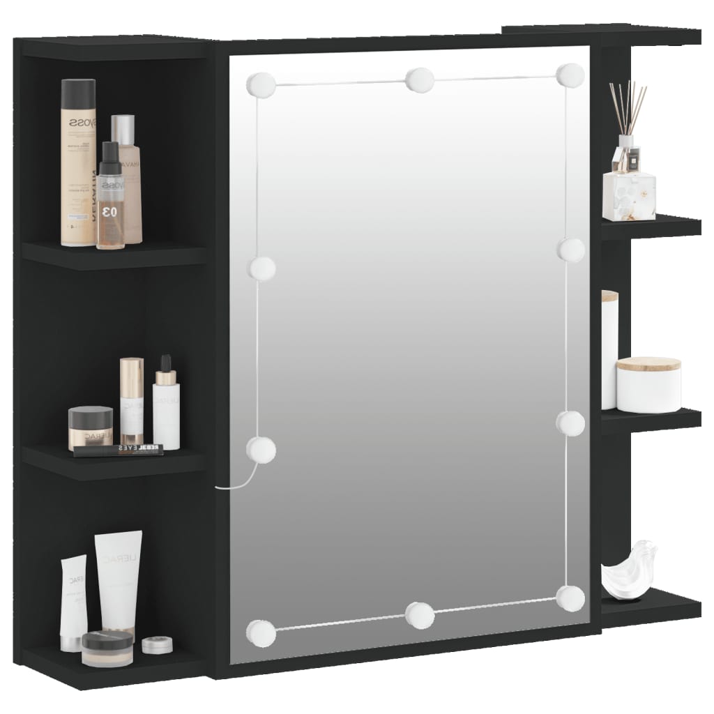 vidaXL Spiegelschrank mit LED Schwarz 70x16,5x60 cm