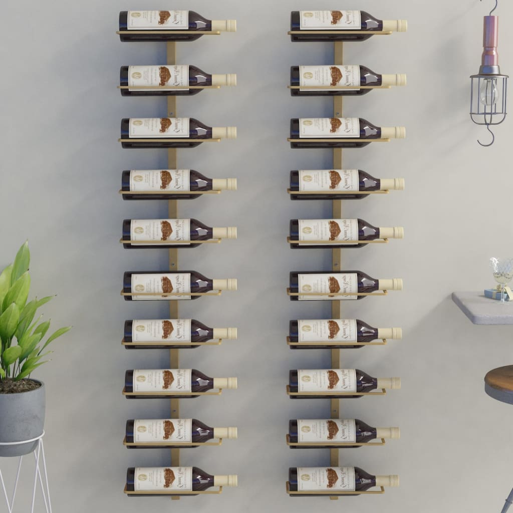 vidaXL Wand-Weinregale für 10 Flaschen 2 Stk. Golden Metall