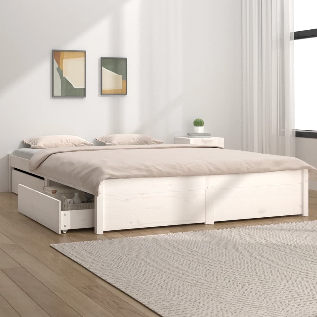 vidaXL Bett mit mit Schubladen Weiß 140x190 cm