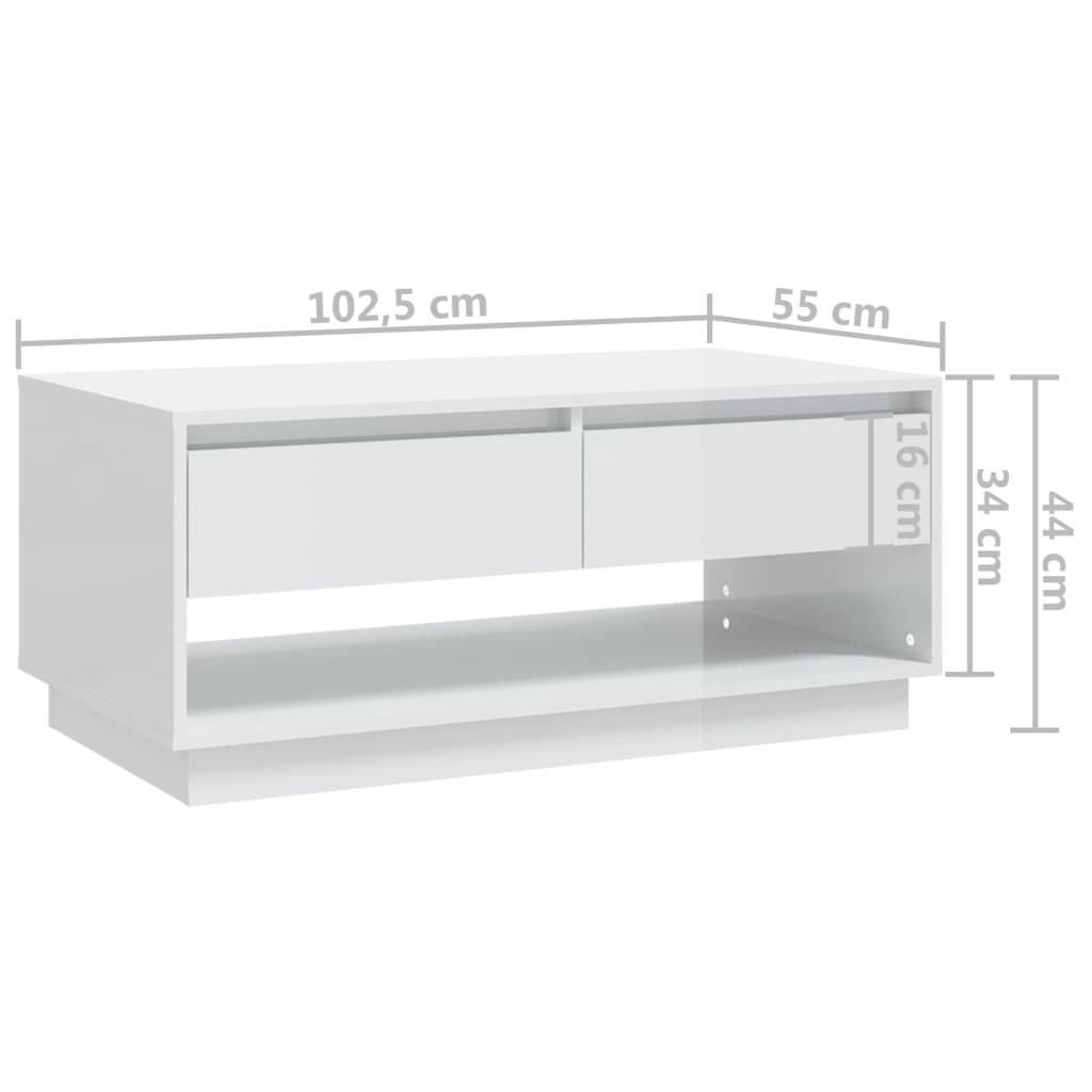 vidaXL Couchtisch Hochglanz-Weiß 102,5x55x44 cm Holzwerkstoff