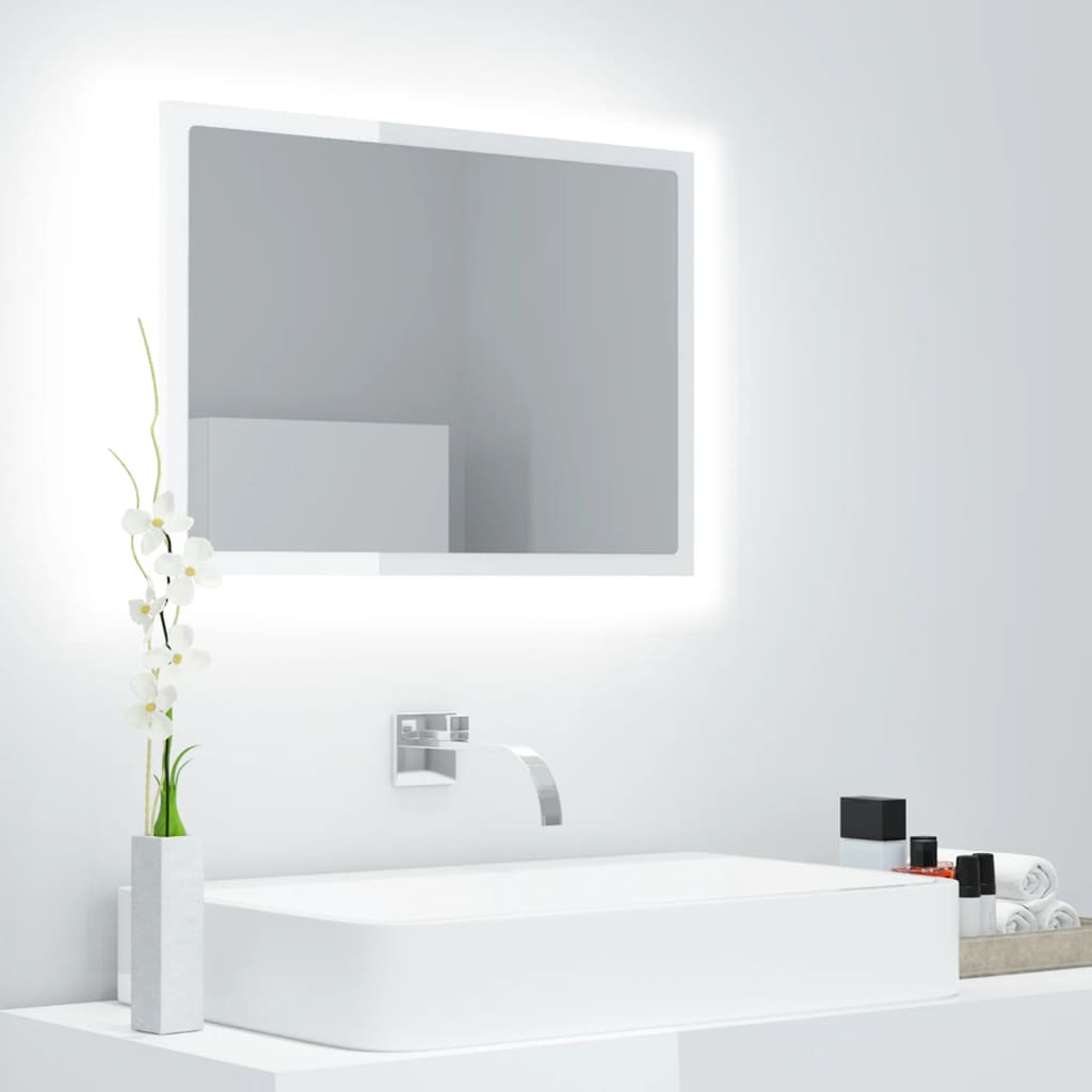 vidaXL LED-Badspiegel Hochglanz-Weiß 60x8,5x37 cm Acryl