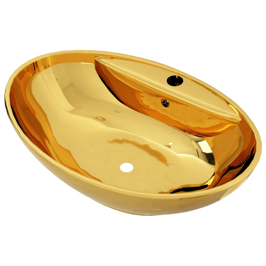 vidaXL Waschbecken mit Überlauf 58,5 x 39 x 21 cm Keramik Golden