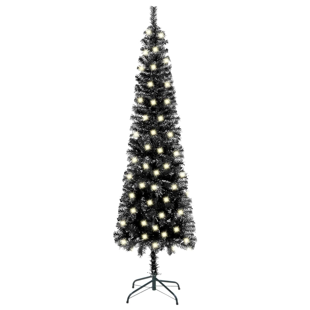 vidaXL Weihnachtsbaum Schlank mit LEDs Schwarz 180 cm