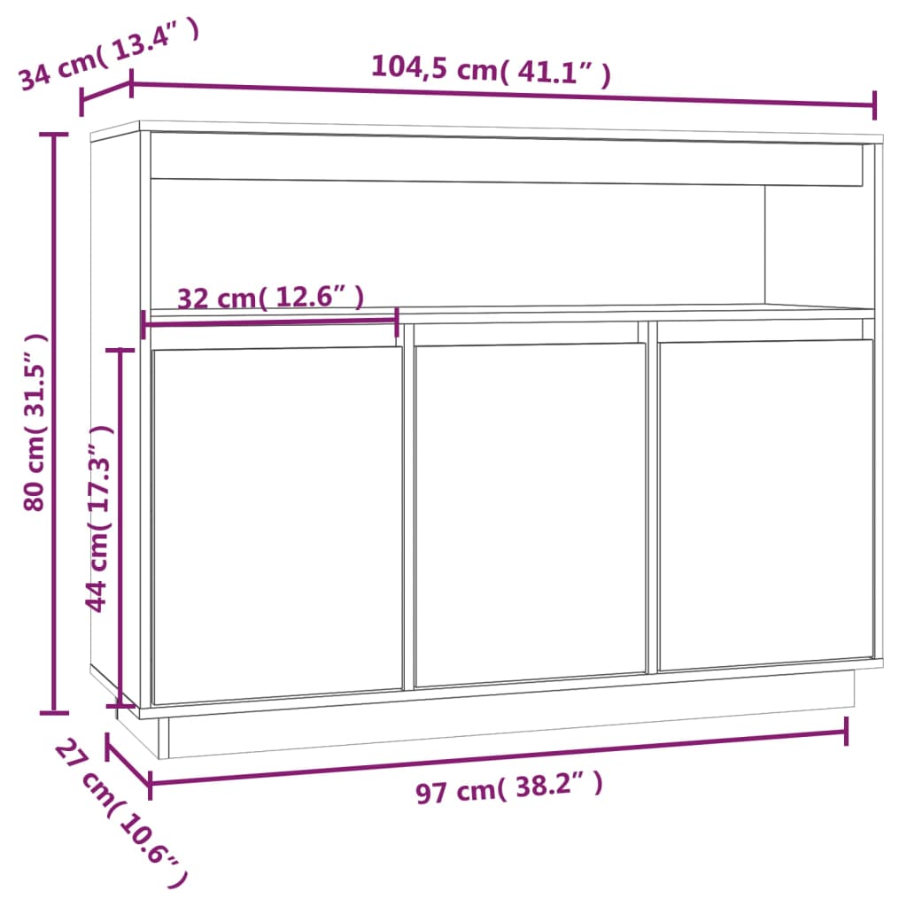 vidaXL Sideboard 104,5x34x80 cm Massivholz Kiefer