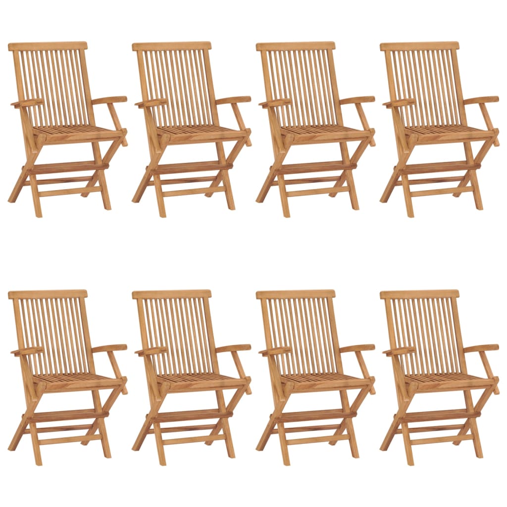 vidaXL Gartenstühle mit Cremeweißen Kissen 8 Stk. Massivholz Teak
