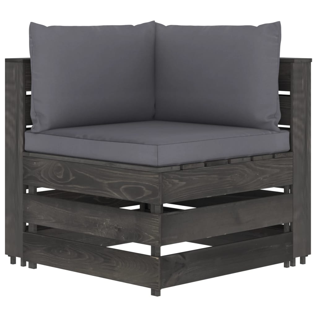 vidaXL 4-Sitzer Outdoor-Sofa mit Kissen Grau Imprägniertes Holz